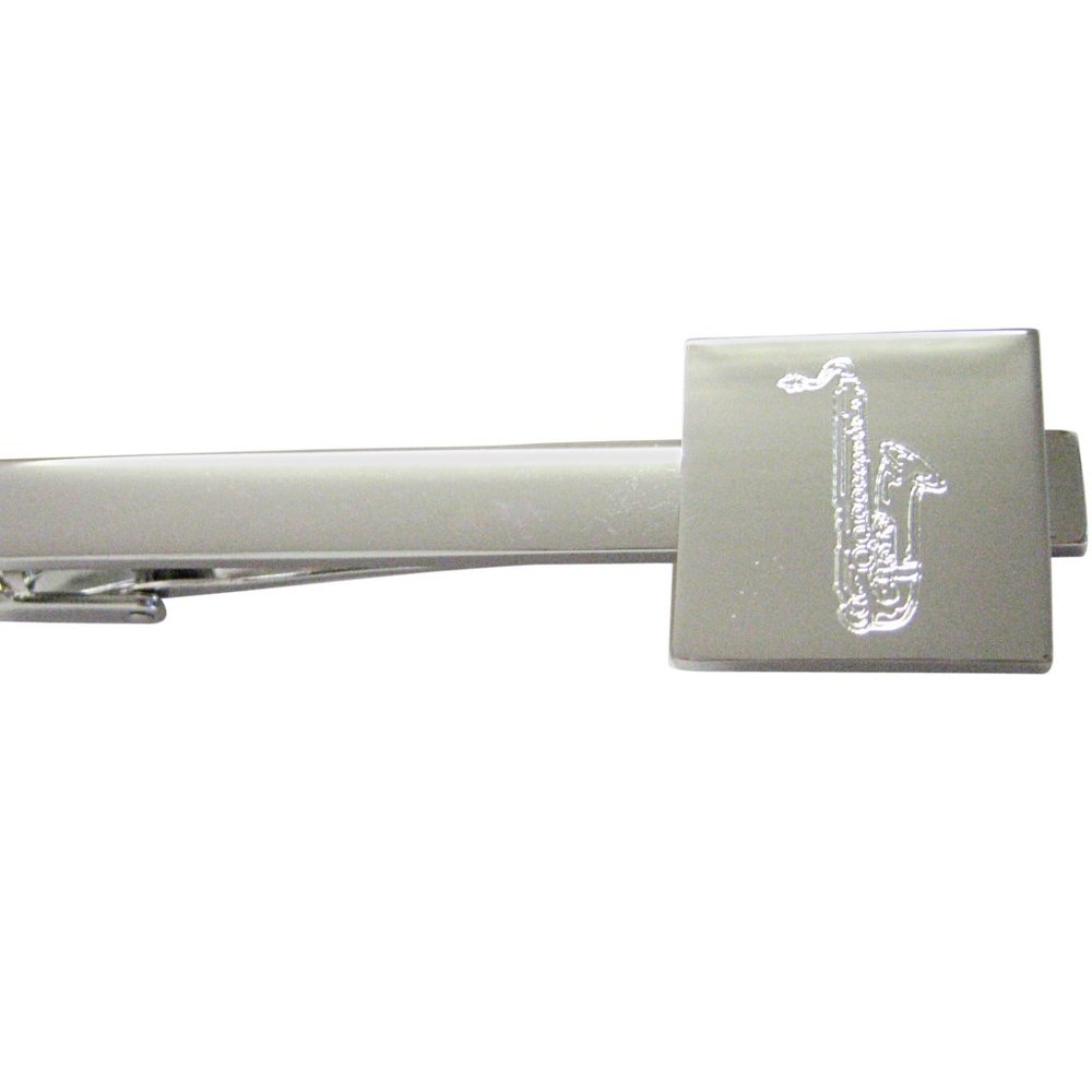 Etched Saxophone Music Instrument Square Tie Clip